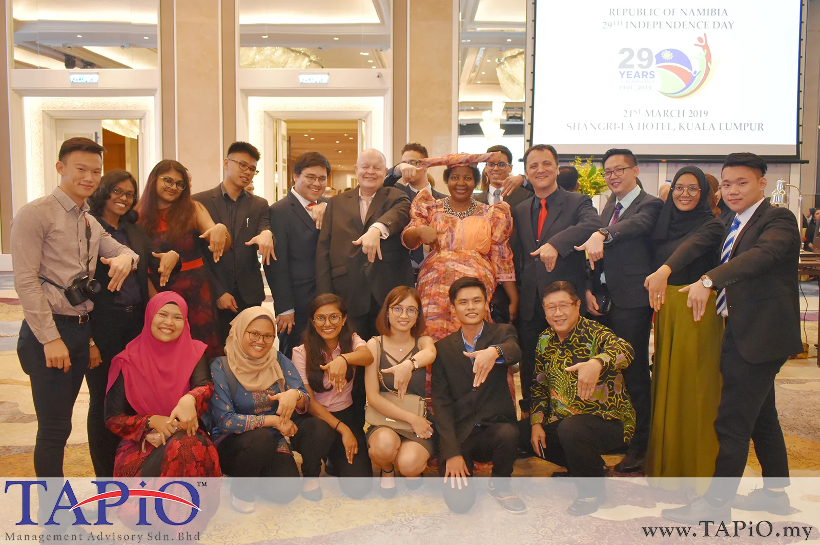Managing Partner of TAPiO Management Advisory Mr. Thomas Bernthaler, Chairman of TAPiO Management Advisory Mr. Bernhard Schutte, Manager - Corporate Strategic Planning Mr. Heng Siang Tan and TAPiO staff posing for a picture with the Ambassador of Namibia to Malaysia H.E. Anne Namakau Mutelo