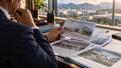 Illustrative scene of an adviser privately reviewing manufacturing site photographs and capability documents